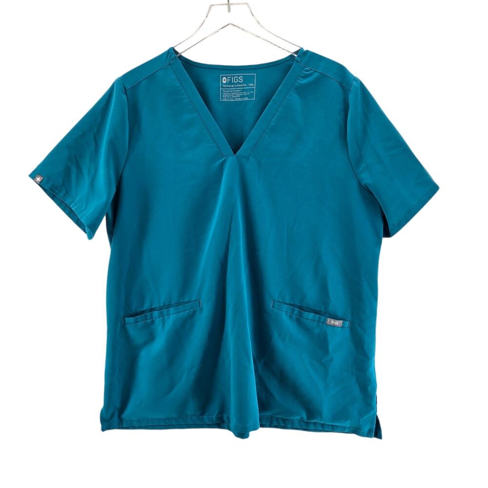 Figs Scrub Top Womens XXL Set Of 2 Casma V-Neck Aqua Blue Medical Dental Comfort